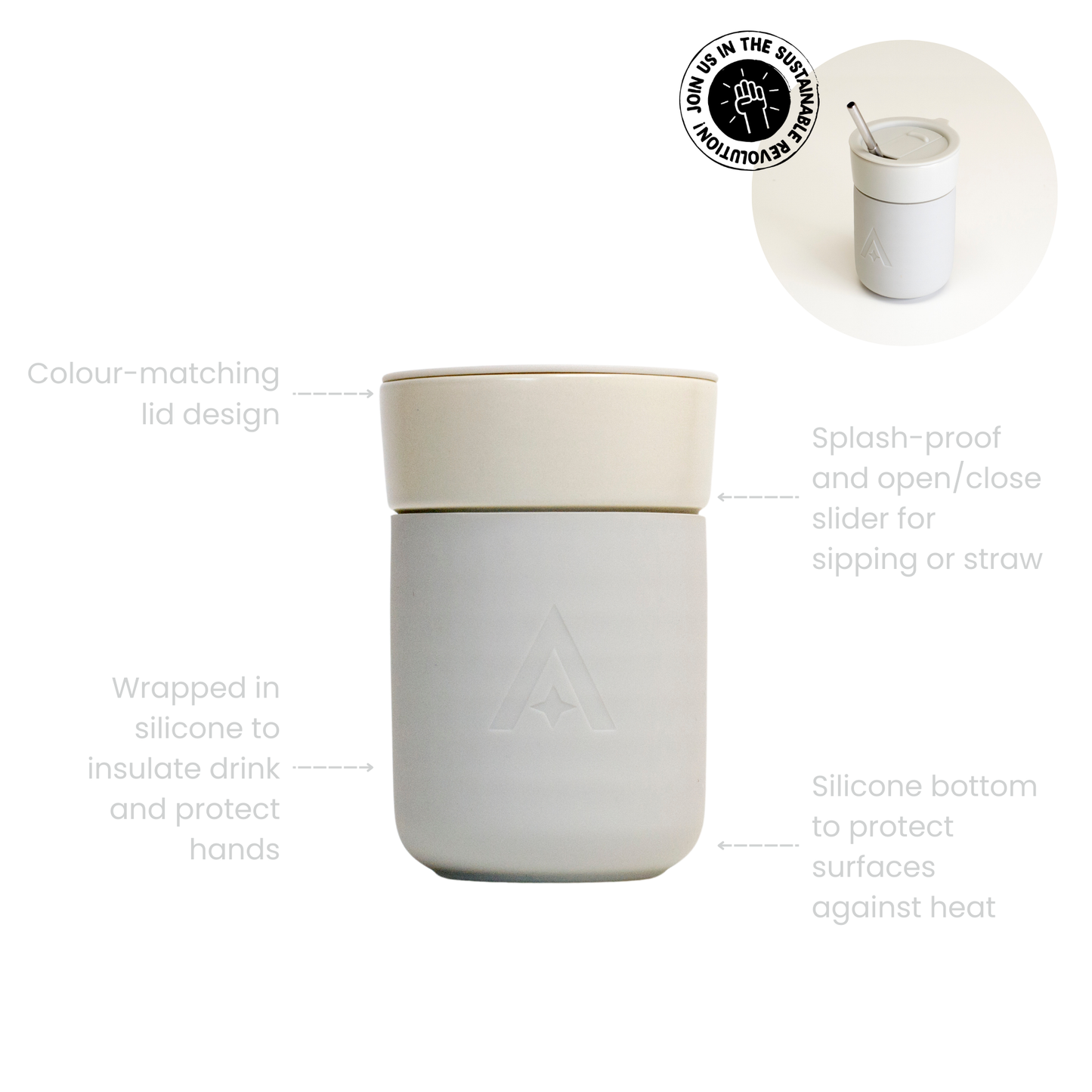 Ceramic Carry Mug with Lid – Natural Stone