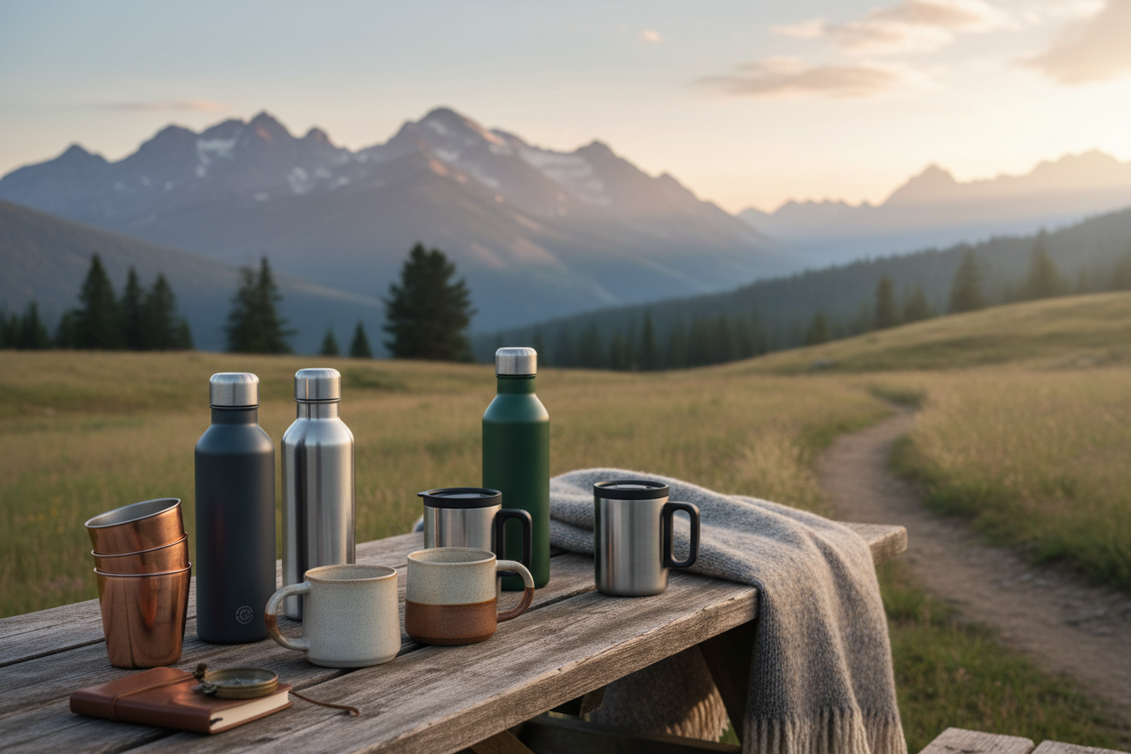 readjust background, background should be outside and must have multiple product related drinkware